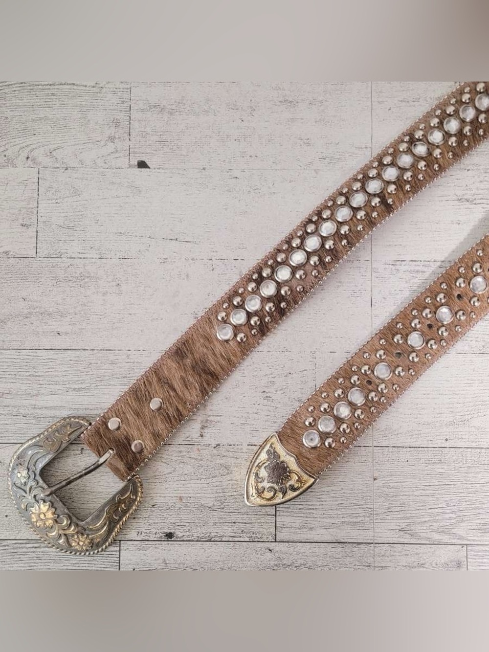 Women’s Bedazzled Hair On Hide Leather Rodeo Cowgirl Belt Size M